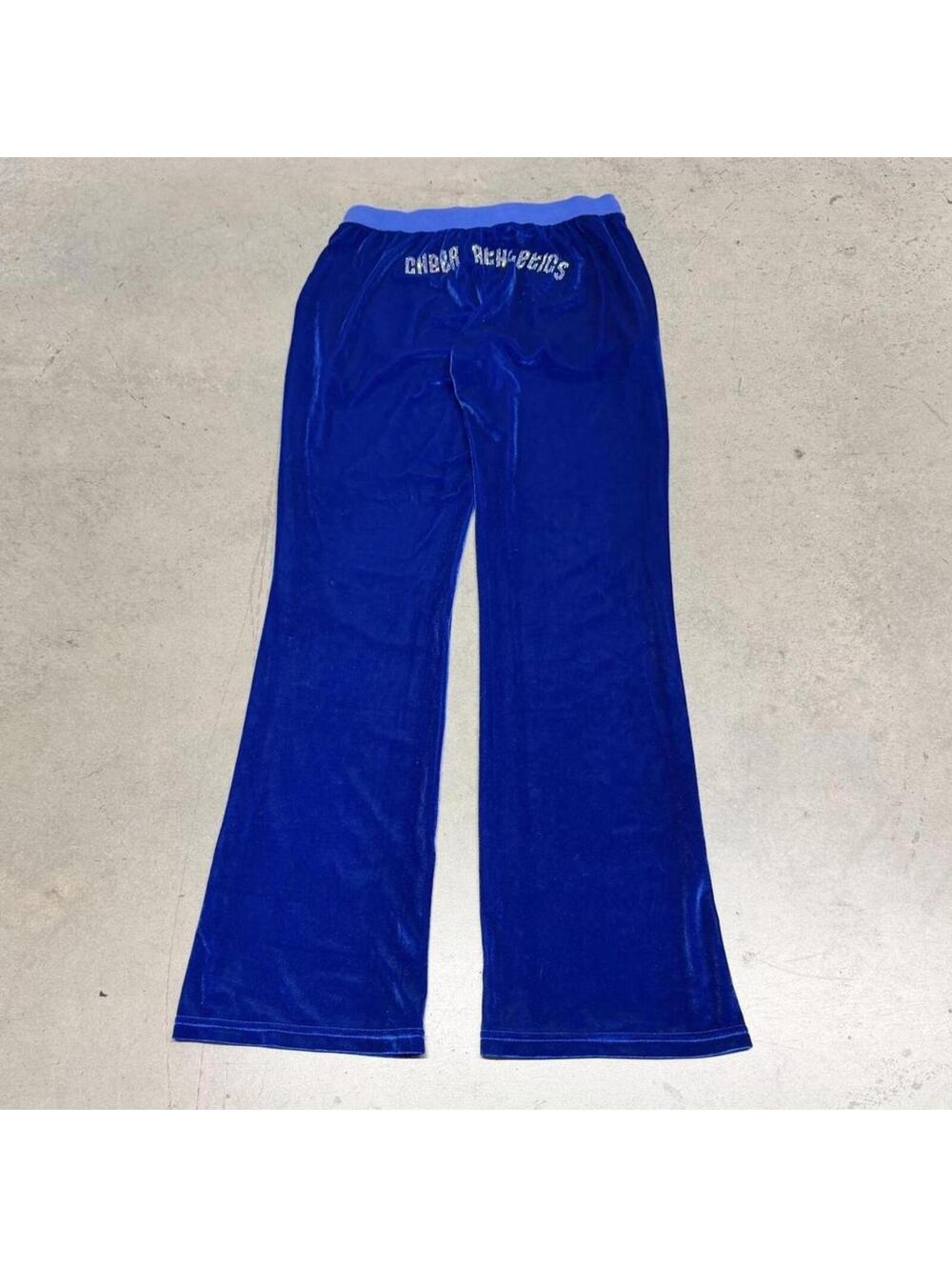 Y2K Juicy Couture Style Cheer Athletics Rhinestone Flared Velour Sweatpants